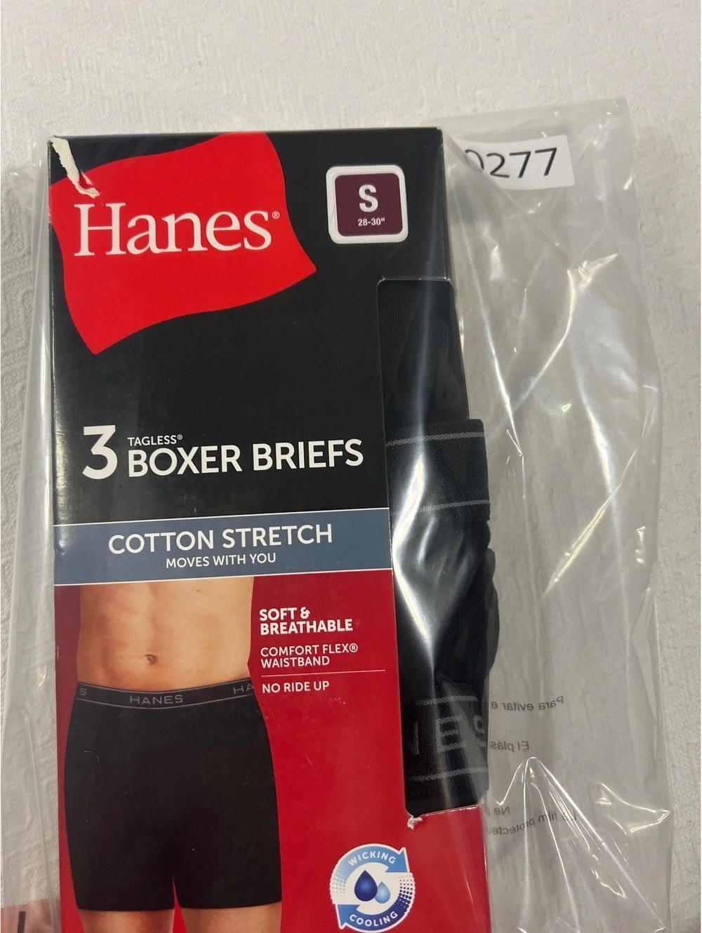 Hanes Men's Cotton Stretch Tagless Boxer Briefs, 3-Pack, Size Small